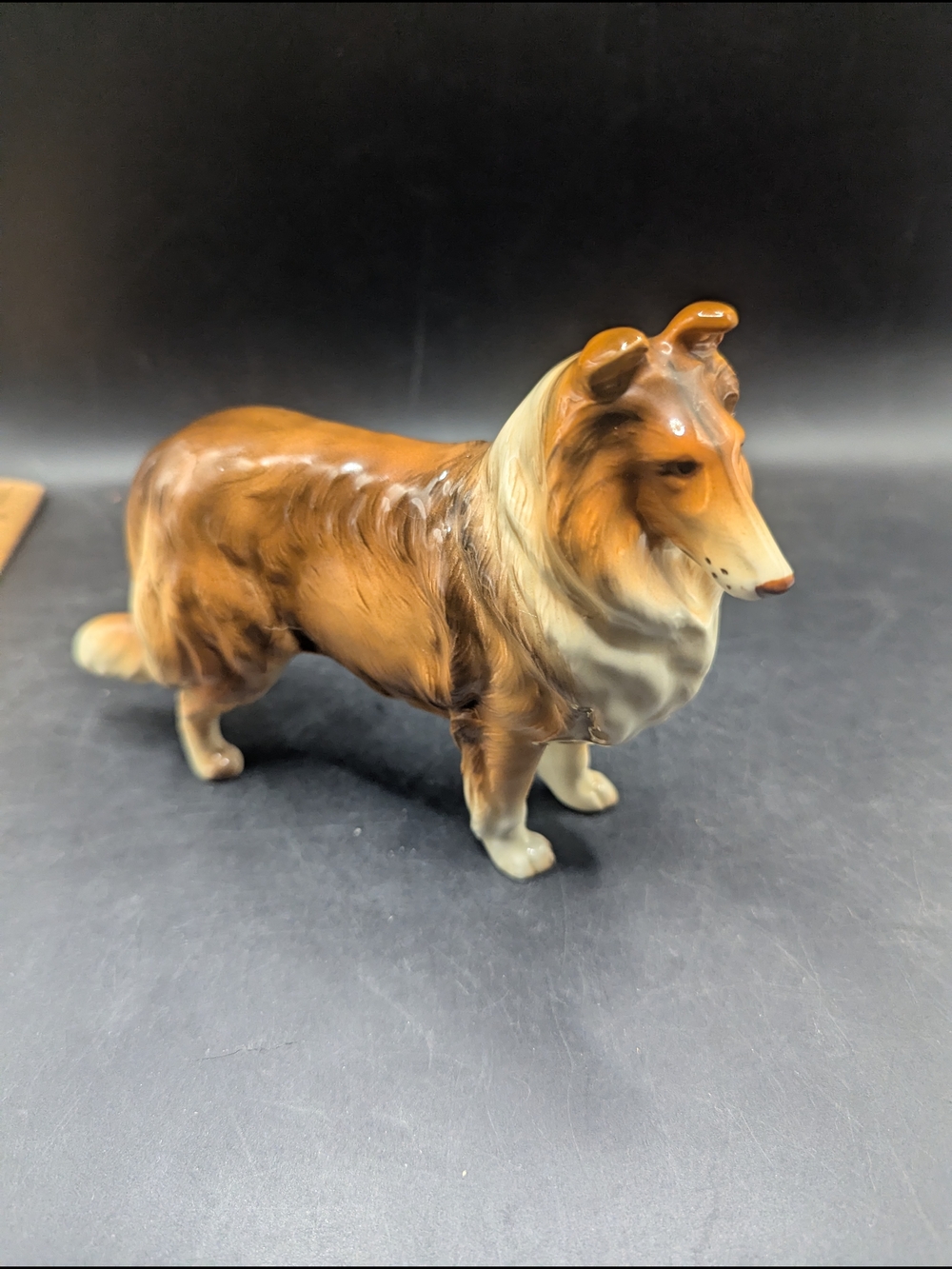 Vintage Porcelain Collie Dog Figurine - Brown & White A718